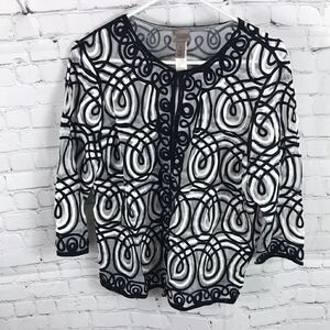 Chico’s Easywear Sz 1 Small or 8 in classic Soutache black white,  Mesh NWT